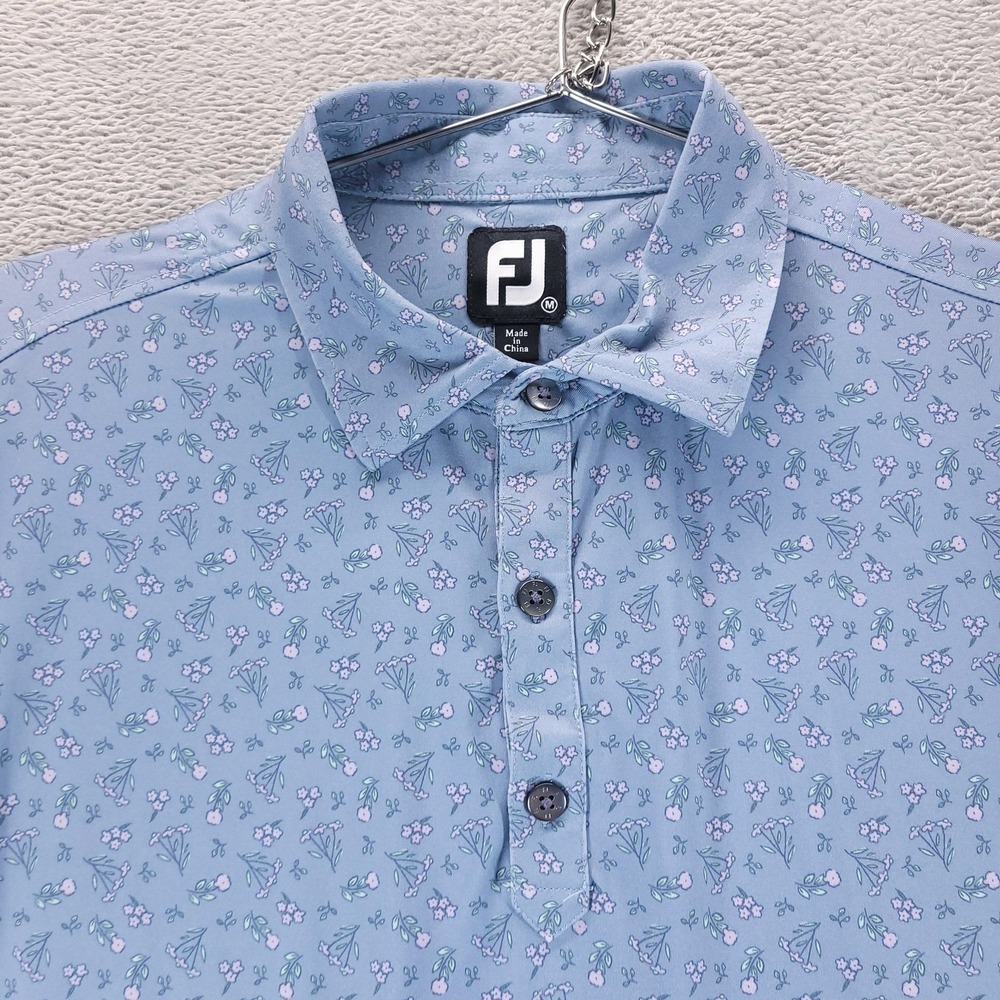FootJoy Polo Mens M Blue Floral Lisle Performance Stretch Golf Club Houston